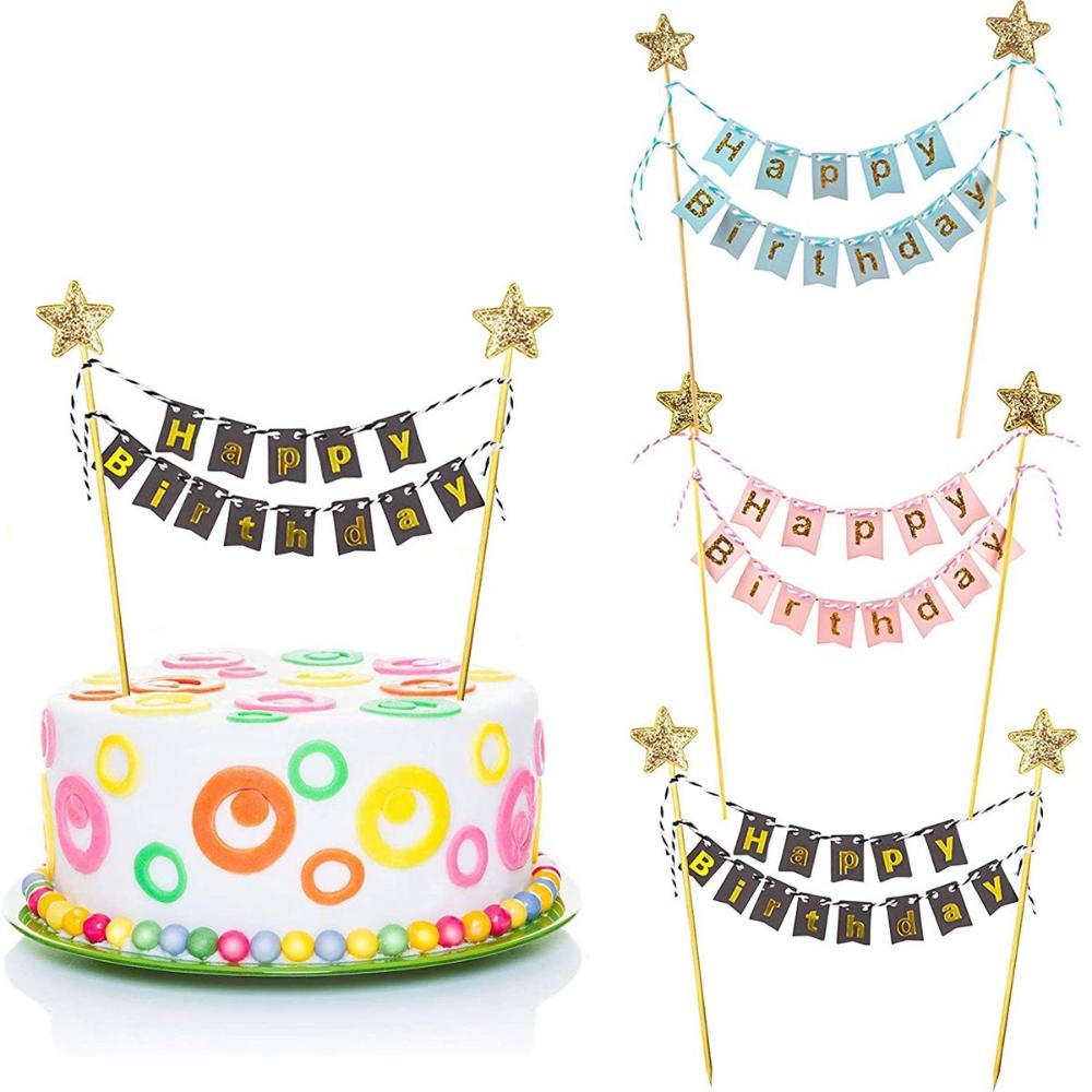 Party Banner Gold - Happy Birthday Cake Flags fai da