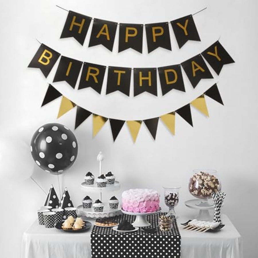 Party Banner Gold - Striscione a Righe Nere e Dorate